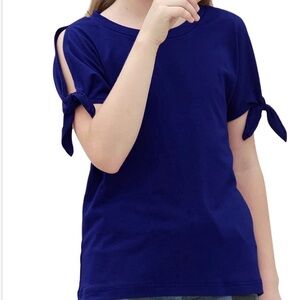 Vibrant Navy Blue Tie-Sleeve Top For Girls
